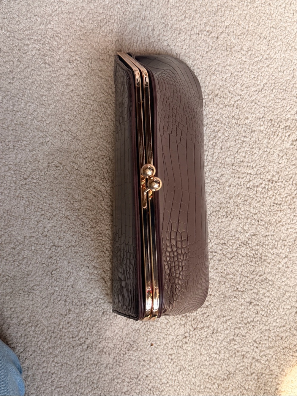 Anthropologie Croc-Embossed Frame Clutch - Brown with Gold Hardware - Picture 5 of 6